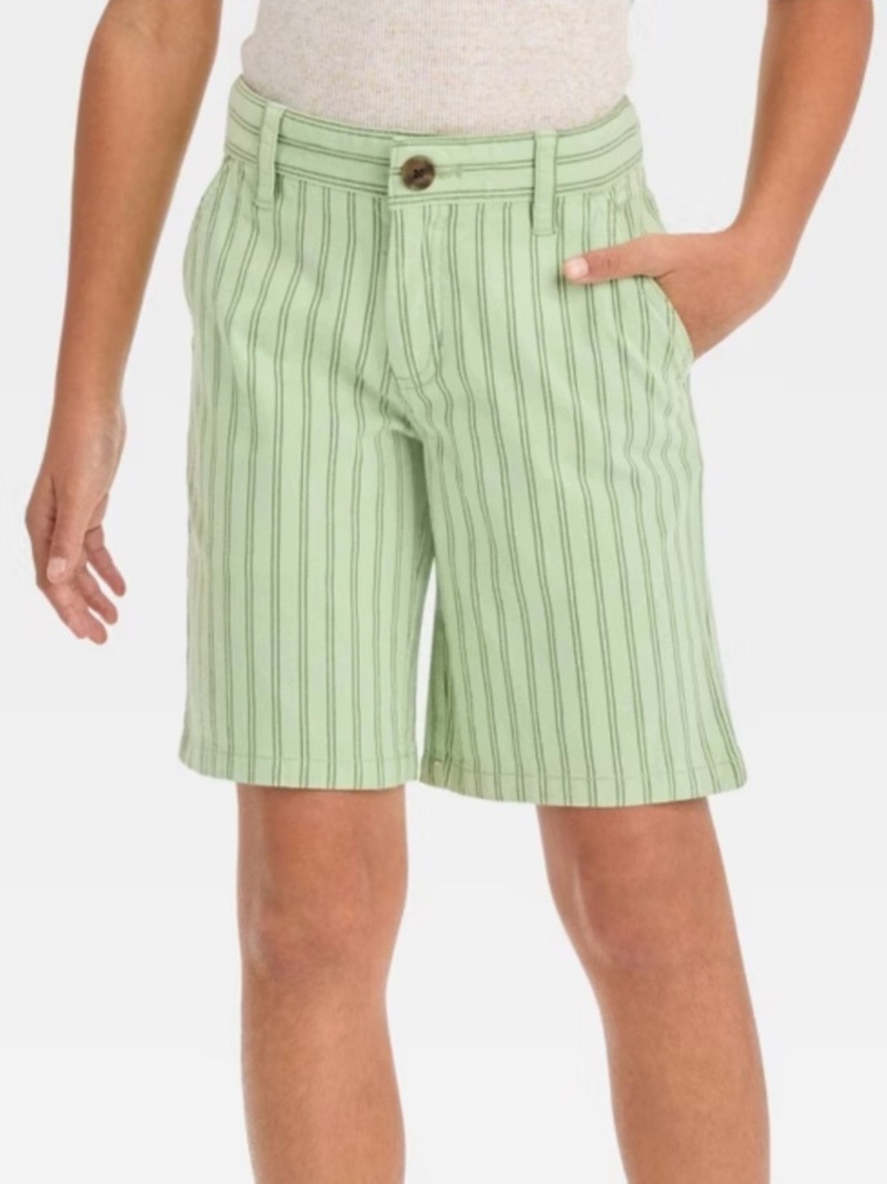 NWT Cat & Jack Light Green Striped Shorts Stretch Sz 8 Cotton